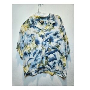 Tommy Bahama Womens Hawaiian Shirt Blue Tropical Rayon Relaxed M‎